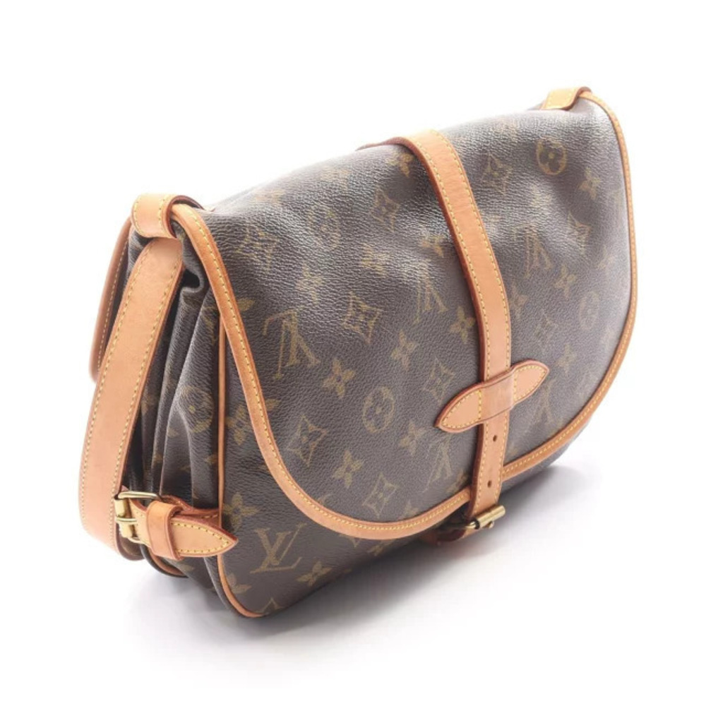 Louis Vuitton Shoulder Bag Monogram Canvas Saumur Leather Brown
